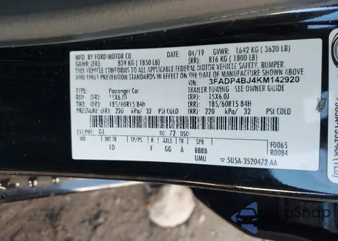 2019 Ford Fiesta Se из США, поврежденный, VIN 3FADP4BJ4KM142920